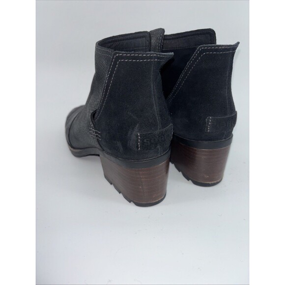 Sorel Cate Cut Out Ankle Boots Women's 8 Black Leather Booties Block Heel Suede - Picture 4 of 10